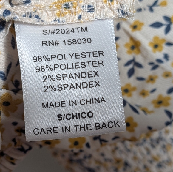 Love Tree Floral Puff Long Sleeve Tie Front Crop Top Ivory Yellow Cottagecore - Picture 11 of 11